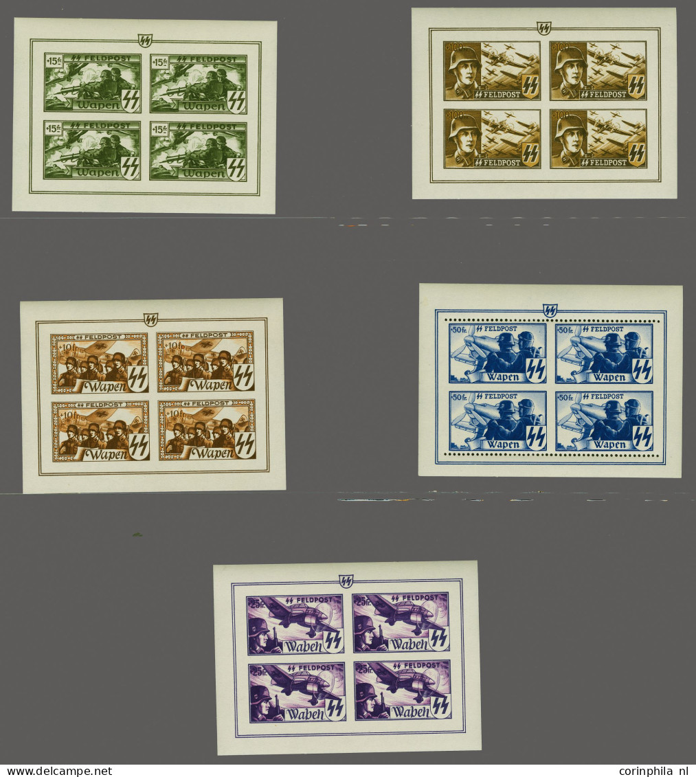 Unmounted Mint , Block Waffen-SS, 10-100F In Imperforate Sheetlets Of 4, 50F With Variety Partly With Horizontal Perfora - Erinnophilie [E]