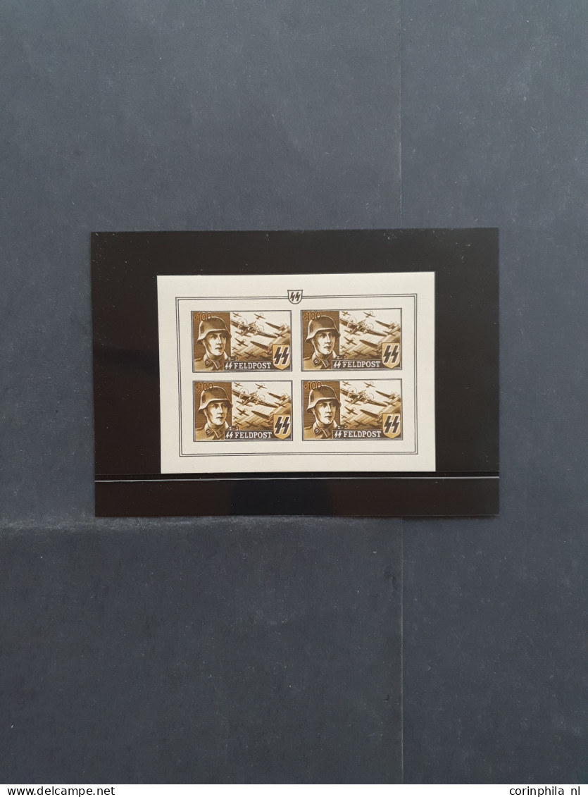 Unmounted mint , Block Waffen-SS, 10-100F in imperforate sheetlets of 4, 50F with variety partly with horizontal perfora