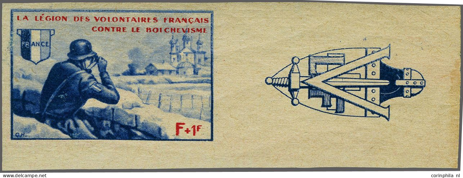 Without Gum , Mounted Mint , Unmounted Mint 1942, Légion Des Volontaires (L.V.F.) Borodino, 5 Imperforate Colour Proofs - War Stamps