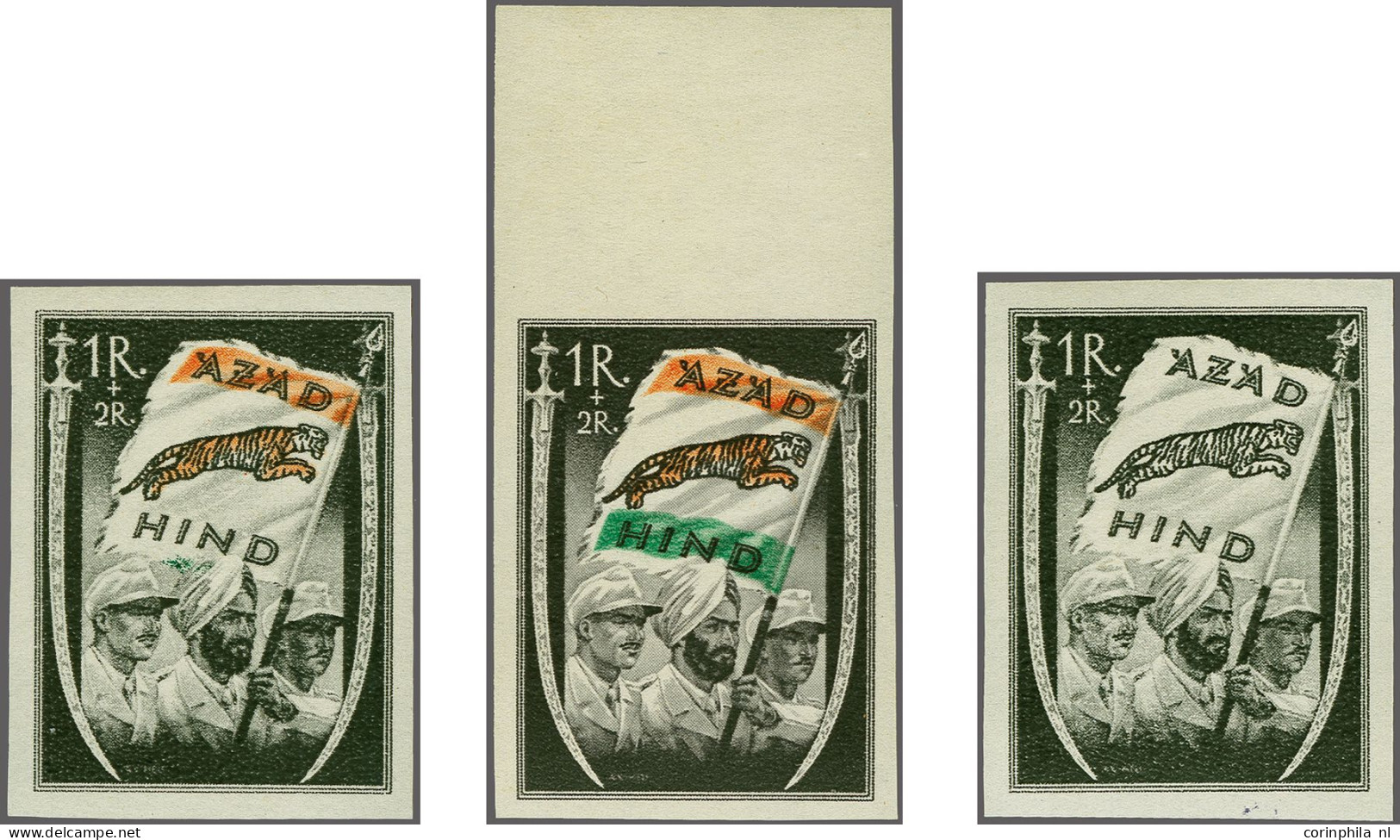 Unmounted Mint 1941, Azad Hind 1+1 Anna - 1+2 Rupees, VIIBb-c Signed, Fine/very Fine, Cat.v. 1385 - Military Service Stamp