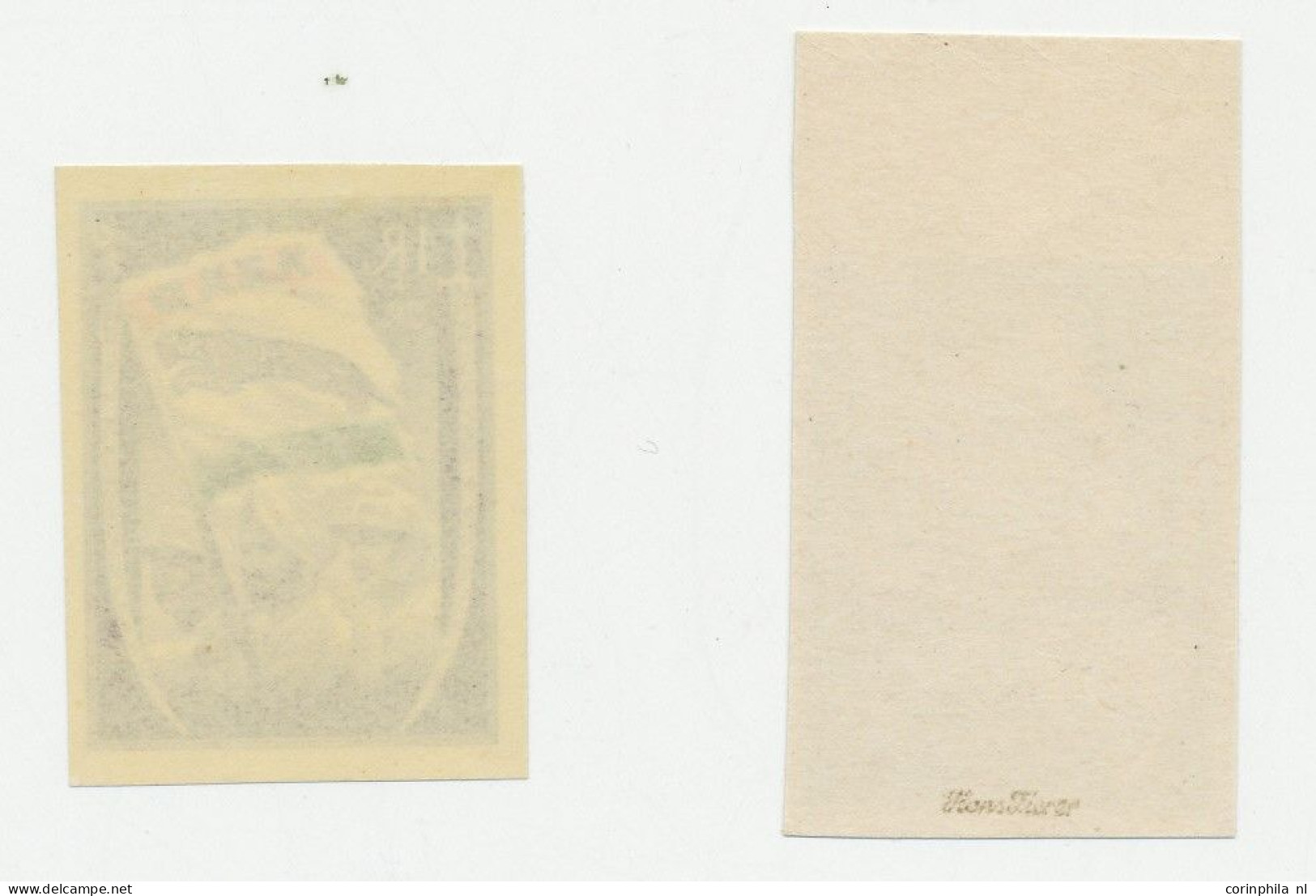Without Gum , Mounted Mint 1941, 1+2 Rupees Proof In Black On Card Paper With Text On Reverse And Proof In Dark Violet, - Military Service Stamp