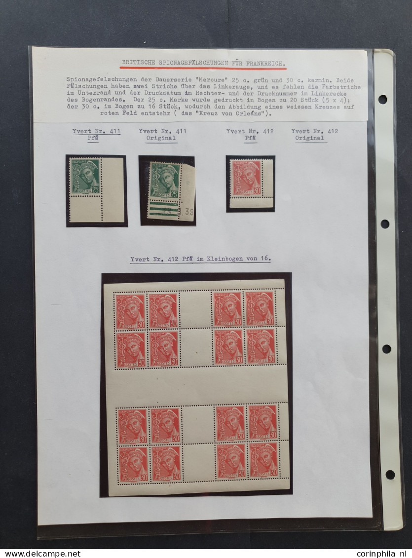 Unmounted Mint British Propaganda Forgeries Of France Including Pétain 1.50 Franc Pink With Bottom Corner Sheet Margin * - War And Propaganda Forgeries