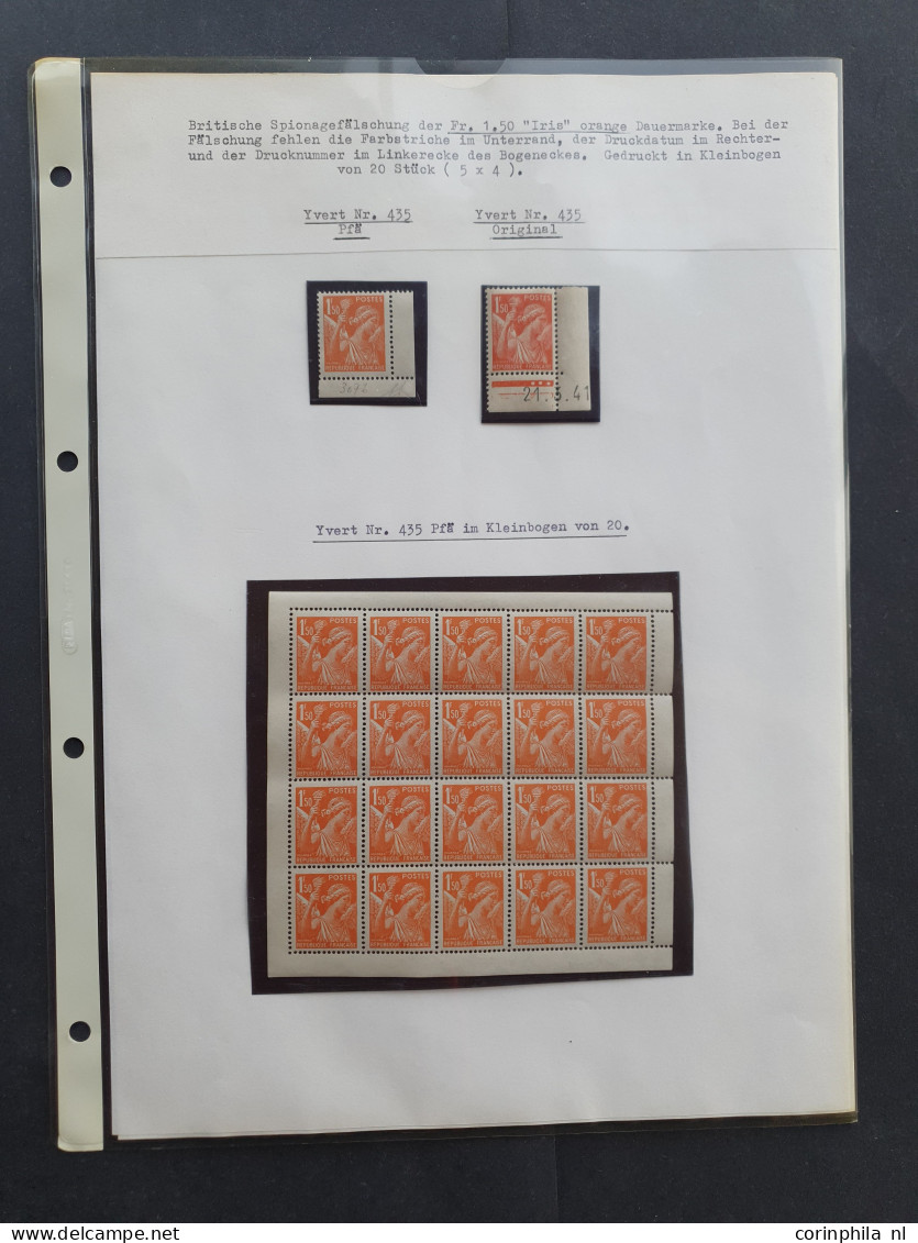 Unmounted Mint British Propaganda Forgeries Of France Including Pétain 1.50 Franc Pink With Bottom Corner Sheet Margin * - War And Propaganda Forgeries