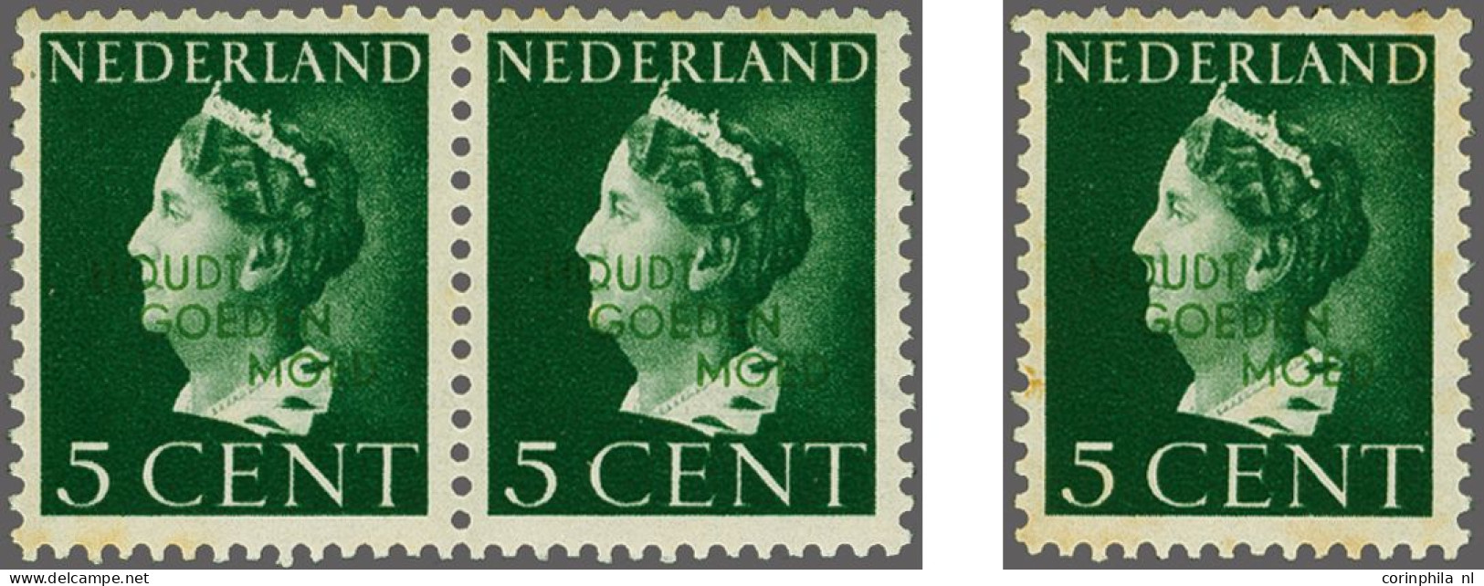 Cover Netherlands, Overprint Houdt Goeden Moed In Green On 5 And 12½ Cent Wilhelmina Van Konijnenburg Mainly On Philatel - War And Propaganda Forgeries