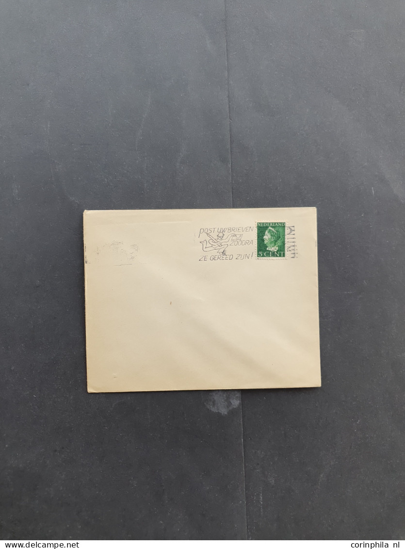 Cover Netherlands, overprint Houdt Goeden Moed in green on 5 and 12½ cent Wilhelmina Van Konijnenburg mainly on philatel