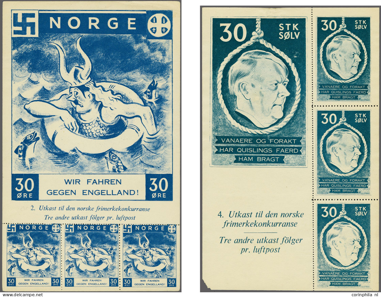 Without Gum , Mounted Mint Norway 1941 - Satirical R.A.F. Propaganda Leaflets Which Were Dropped Over Norway, Numbered 1 - Faux & Propagande De Guerre