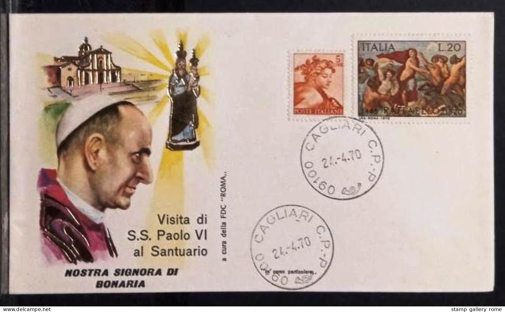 FILATELIA - FDC - NOSTRA SIGNORA DI BONARIA - ANNO  1970  - VISITA PAPA PAOLO VI - Cristianismo