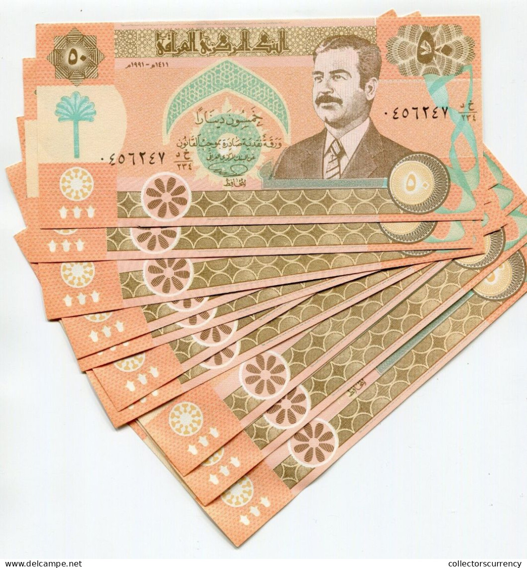 Saddam Hussein Iraq Iraqi 50 Dinar P75 VF Original Very Rare X 10 Banknote Lot - Irak