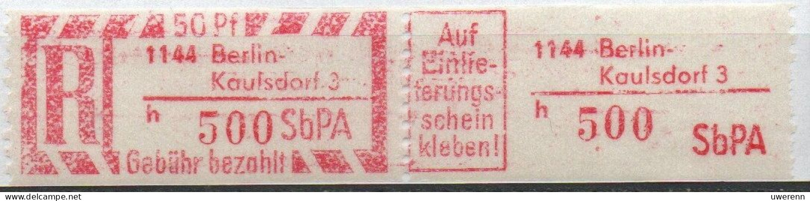 DDR Einschreibemarke Berlin-Kaulsdorf SbPA Postfrisch, EM2F-1144-3h Zh - R-Zettel