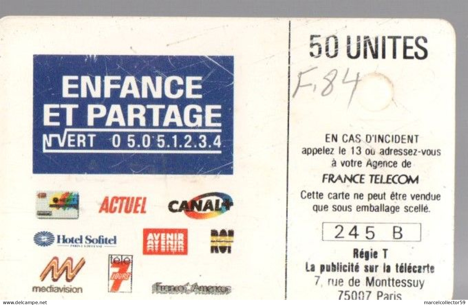 Télécarte - Enfance Et Partage Garçon -1989 50u - GEM - 1989
