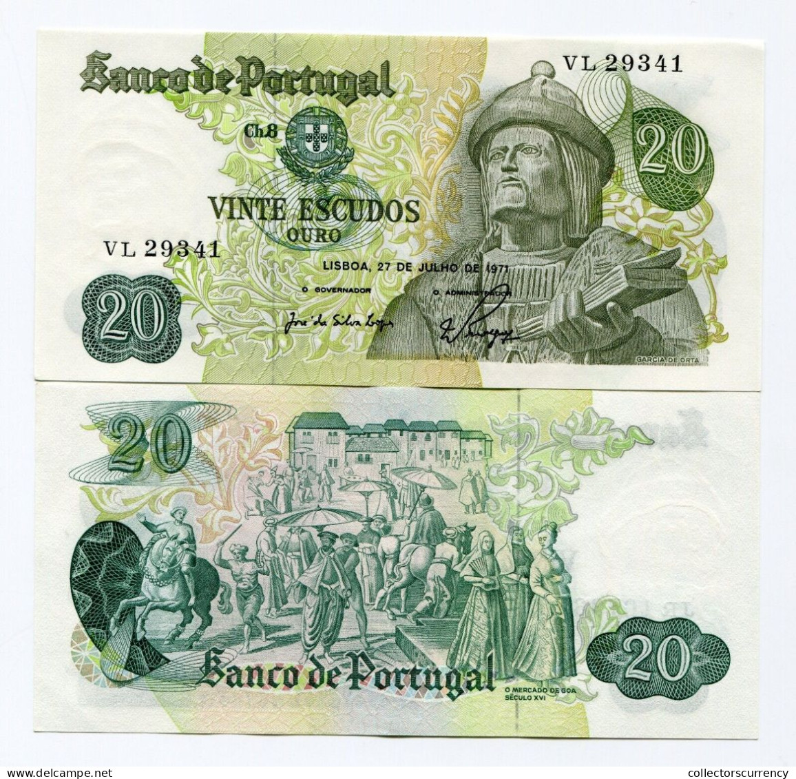 Portugal 20 Escudos Banknote Garcia De Orta P 173 1971 XF Money X 7 PIECE LOT - Portogallo