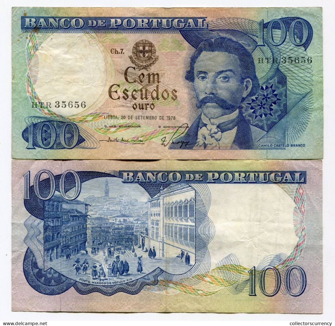 Portugal 10 Escudos Banknote Camilo Castelo P 169 B 1978 VF X 5 Piece Lot - Portogallo