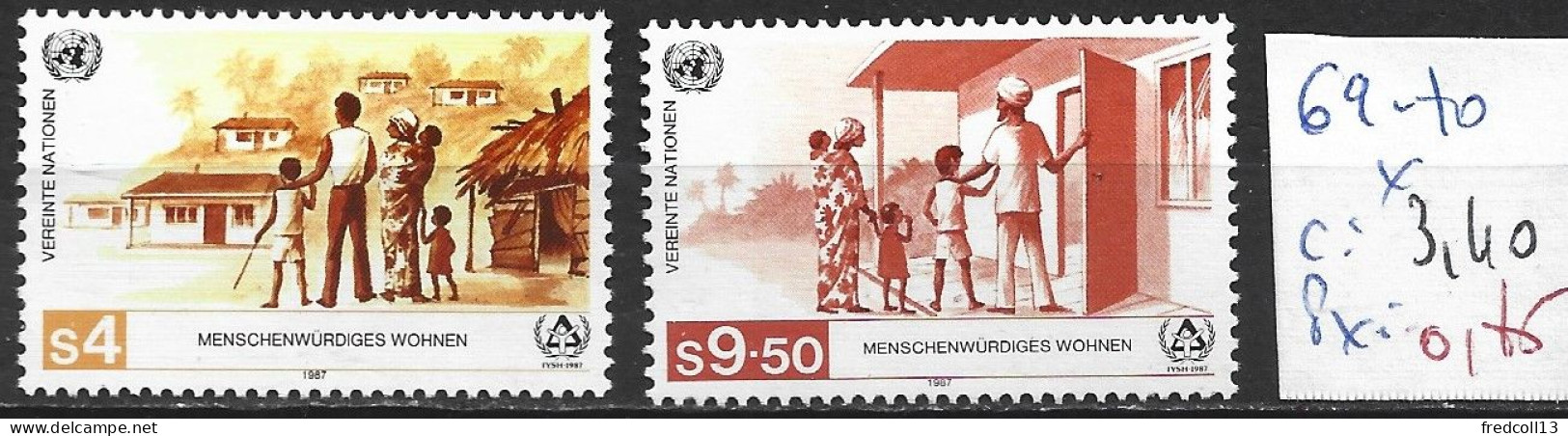 NATIONS UNIES OFFICE DE VIENNE 69-70 * Côte 3.40 € - Unused Stamps