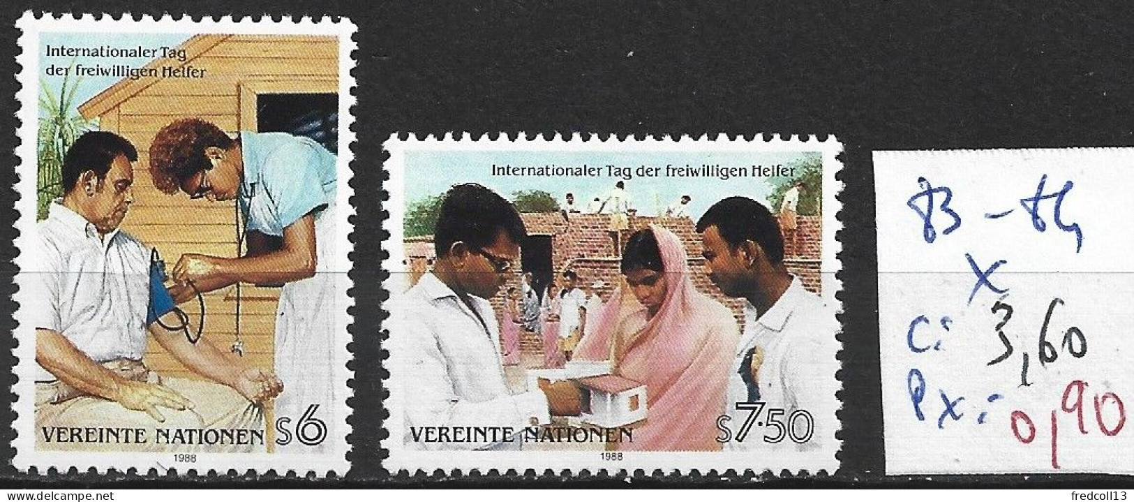 NATIONS UNIES OFFICE DE VIENNE 83-84 * Côte 3.60 € - Unused Stamps