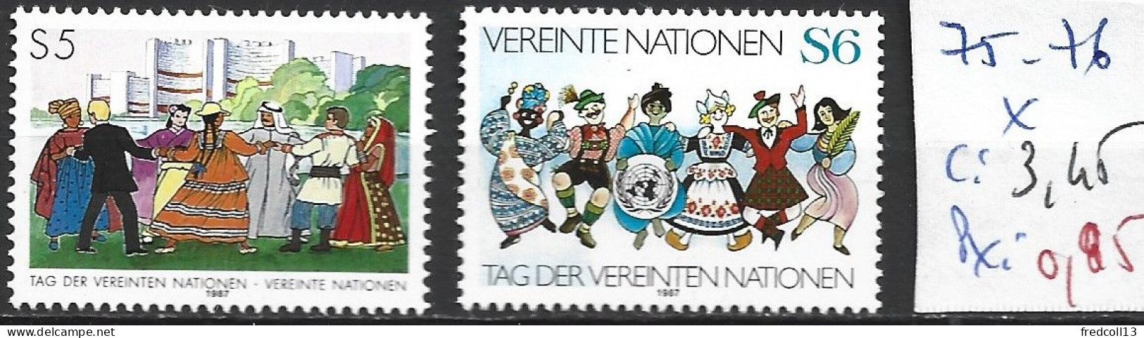 NATIONS UNIES OFFICE DE VIENNE 75-76 * Côte 3.45 € - Unused Stamps