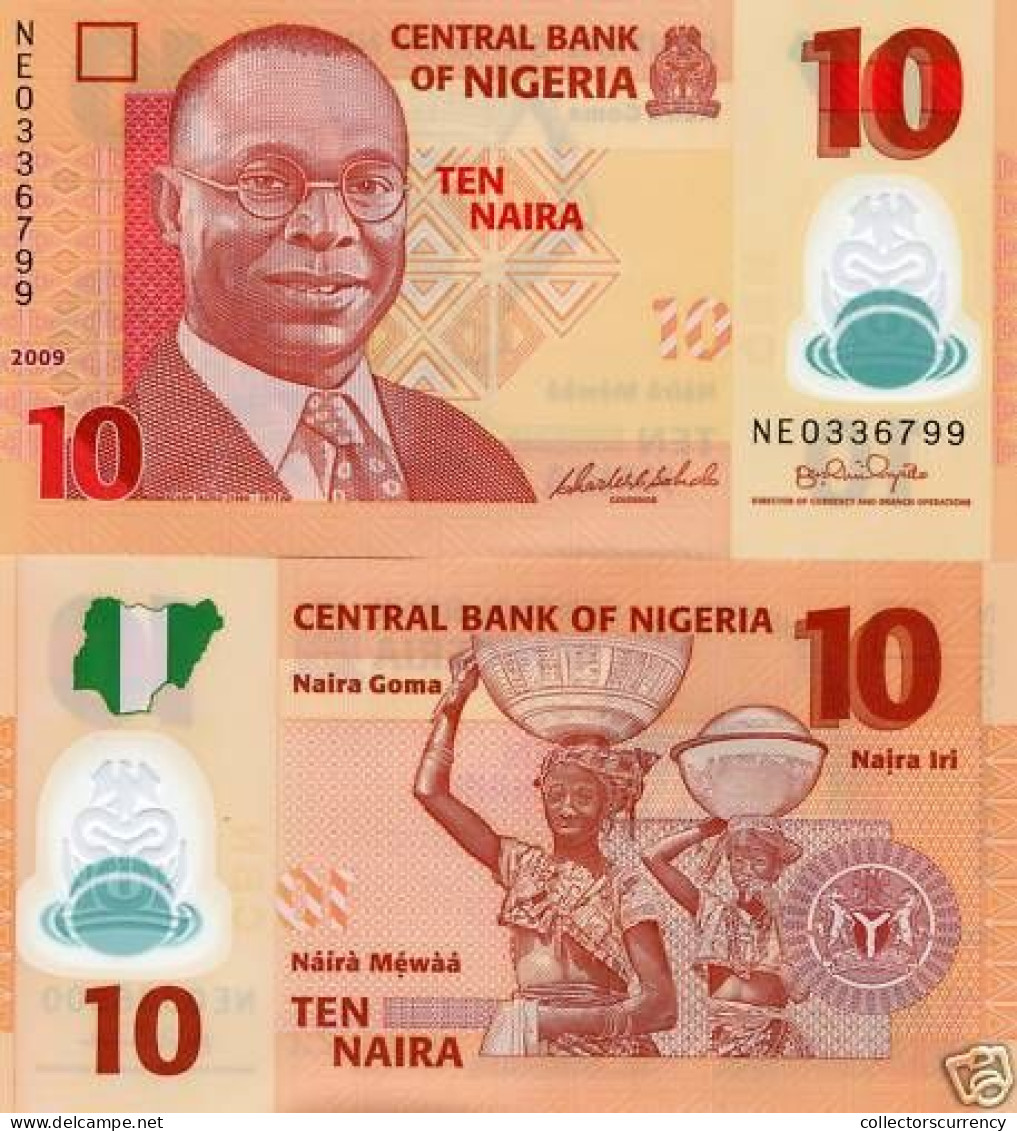 Nigeria10 Naira UNC Polymer Money Banknote 2009 X 10 Pieces Lot P39 - Nigeria