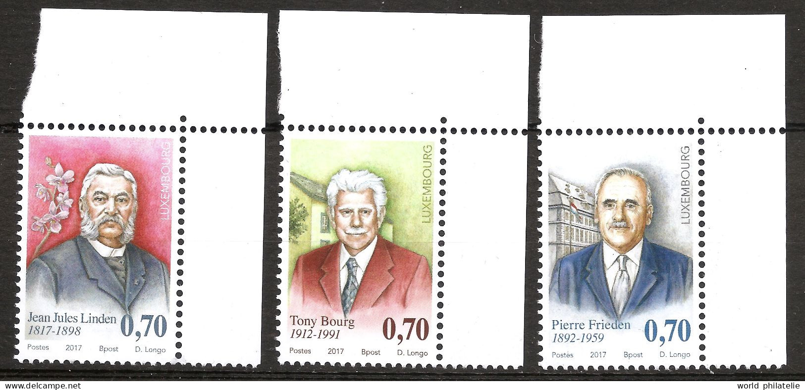 Luxembourg 2017 N° 2062 / 4 ** Orchidées, Jean Linden, Pierre Frieden, Tony Bourg Linguiste Philosophe Botaniste Drapeau - Unused Stamps