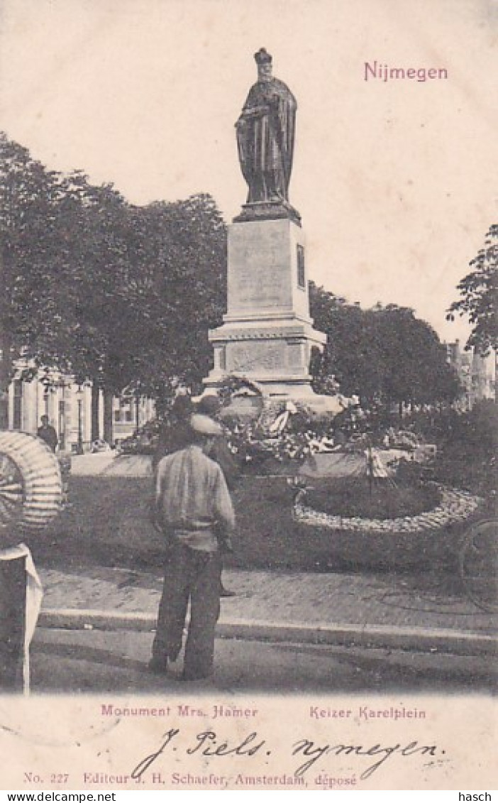 2606265Nijmegen, Monument Mrs. Hamer Keizer Karelplein. (poststempel 1902) - Nijmegen