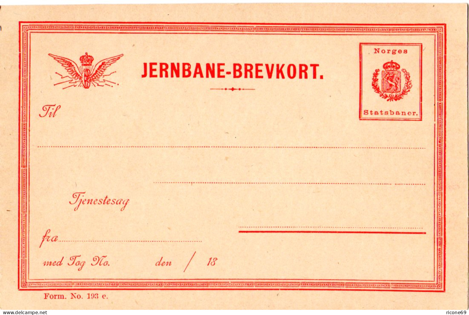 Norwegen, Ungebr. Jernbane-Brevkort M. Wertstempel Norges Statsbaner - Lettres & Documents