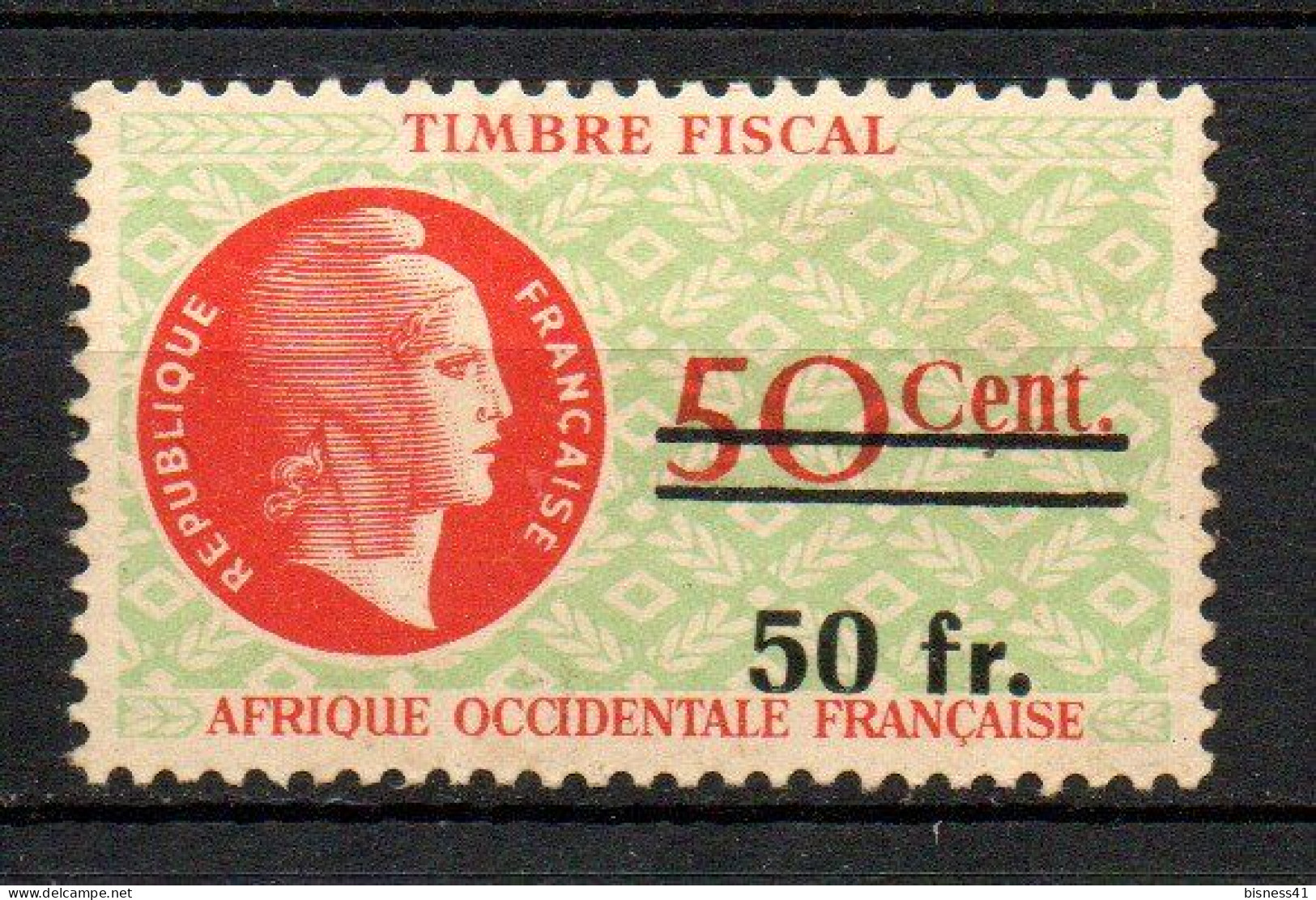 Col41 Colonies AOF Afrique Occidentale 50F Sur 50c Fiscaux Neuf X MH - Ungebraucht