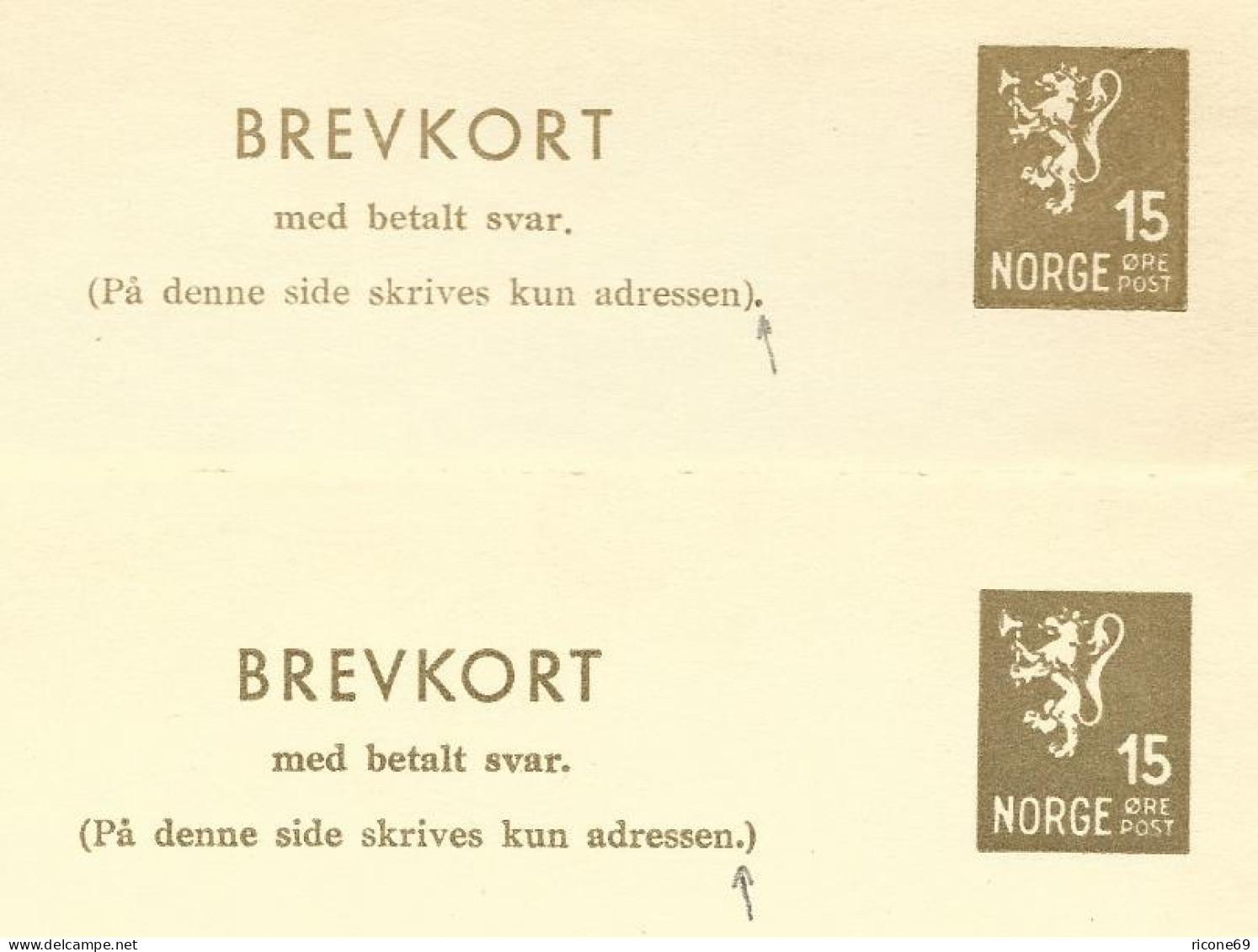 Norwegen P99, 2 Ungebr. Doppel Ganzsache 15 öre, 1x Variante Punkt In Klammer - Covers & Documents