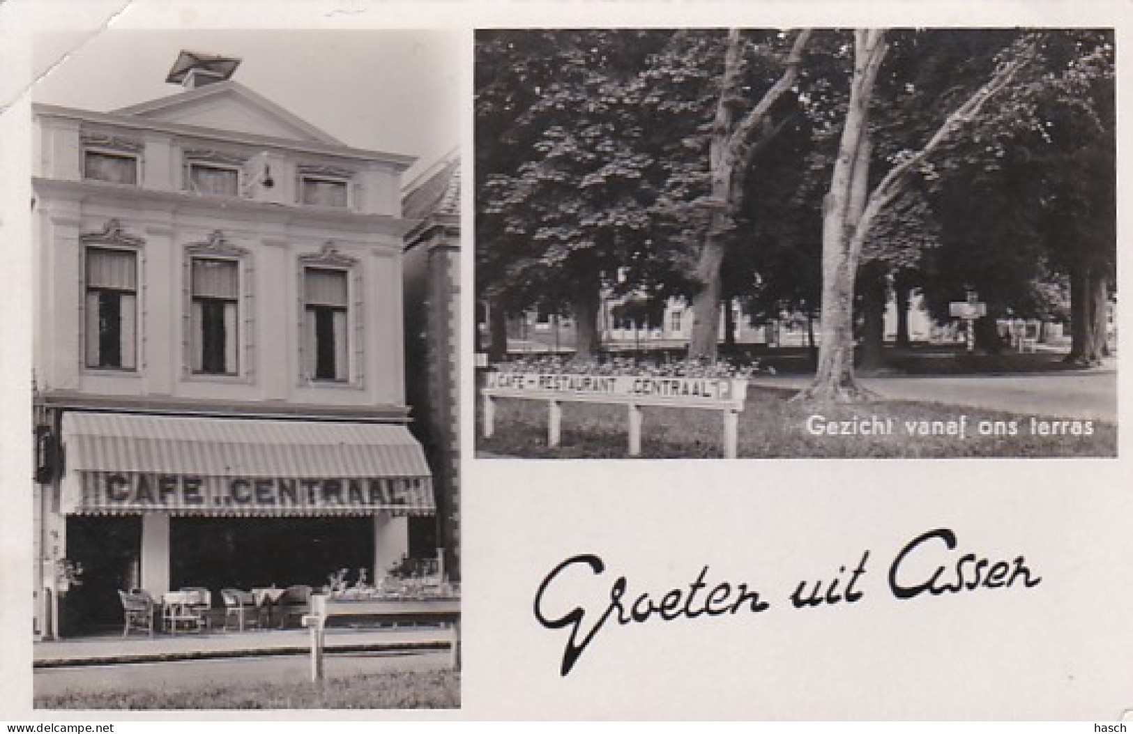 2606333Assen, Cafe ,,Centraal’’ Groeten Uit Assen. (linksboven Een Vouw) - Assen