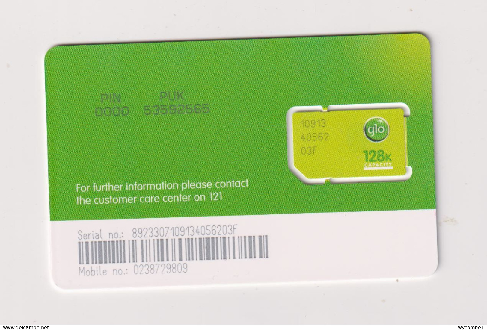 GHANA  - GLO Unused Chip SIM Phonecard - Ghana