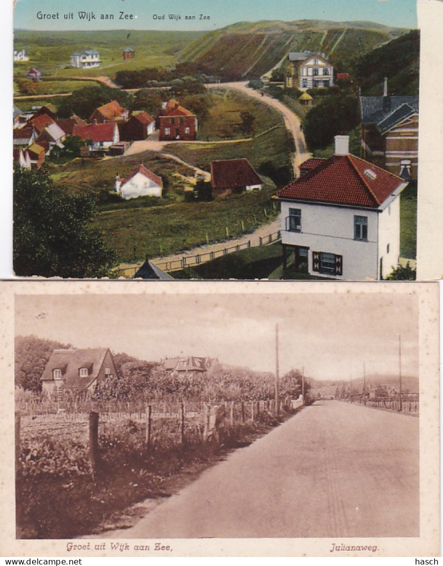 2606454Wijk Aan Zee, Groet Uit…Julianaweg  - Oud Wijk Aan Zee (2 KAARTEN)(minuscule  Vouwen In De Hoeken, Zie Randen) - Wijk Aan Zee