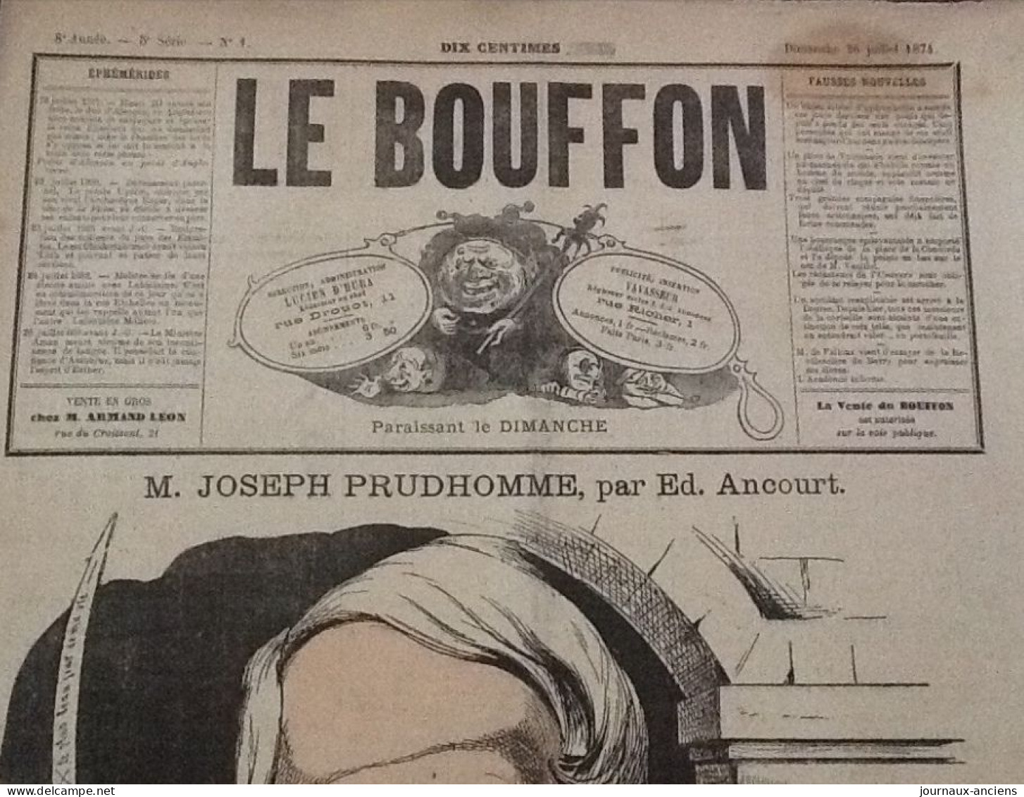 1874 Double Journal LE BOUFFON N° 1 Et JOURNAL AUX  FICELLES - M. JOSEPH PRUDHOMME Par Ed ANCOURT - Ohne Zuordnung