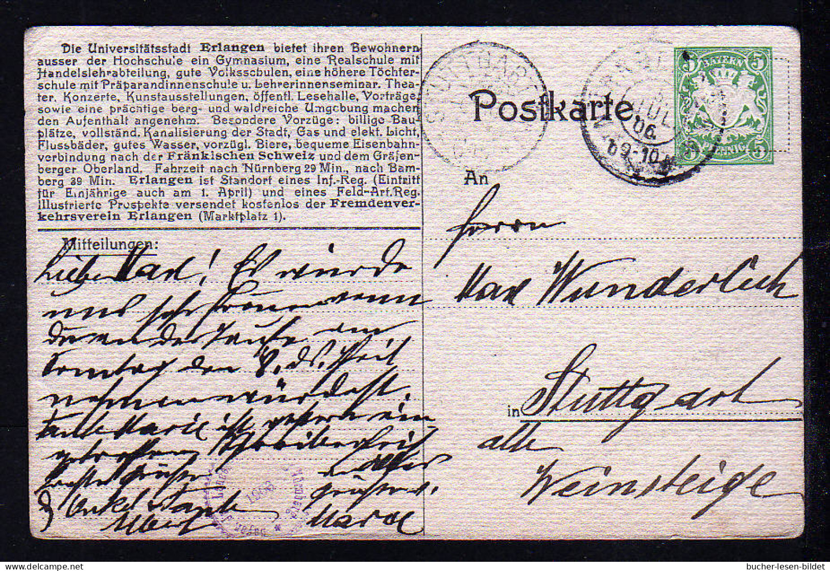 5 Pf. Privat Ganzsache Wappen Der Stadt Erlangen - Gebraucht 1906 - Briefe