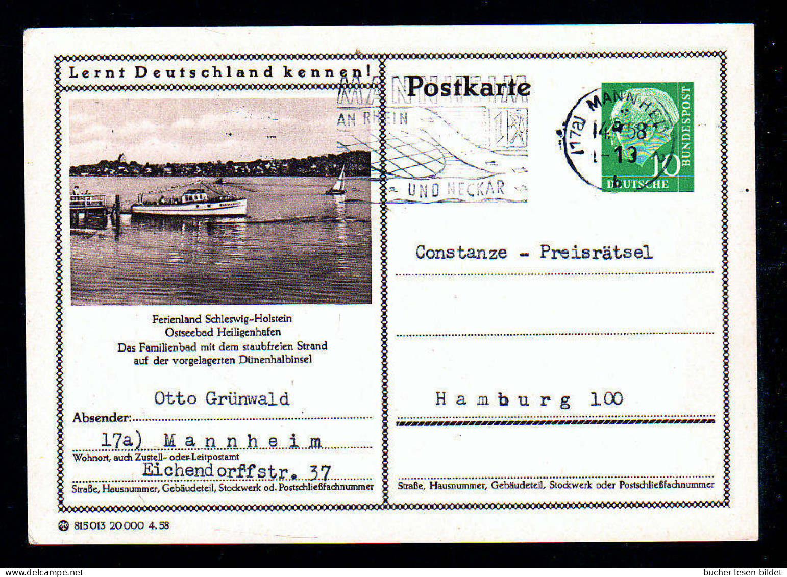 10 Pf. Bild Ganzsache (P 24-0352E) "Heiligenhafen" In Der Seltenen Type - Gebraucht 1958 Ab Mannheim - RARITÄT - Postales Ilustrados - Usados