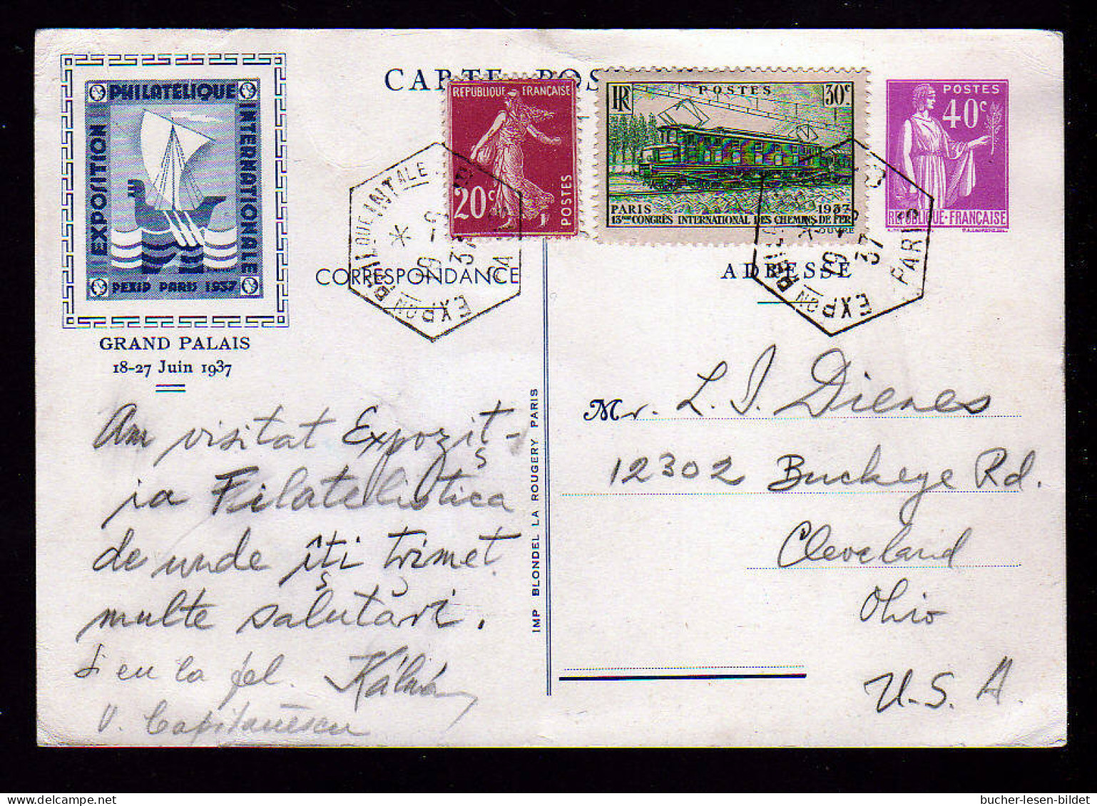 40 C. Privat Ganzsache Zur Ausstellung Paris 1937 - Gebraucht Mit Sonderstempel Nach USA - Private Stationery