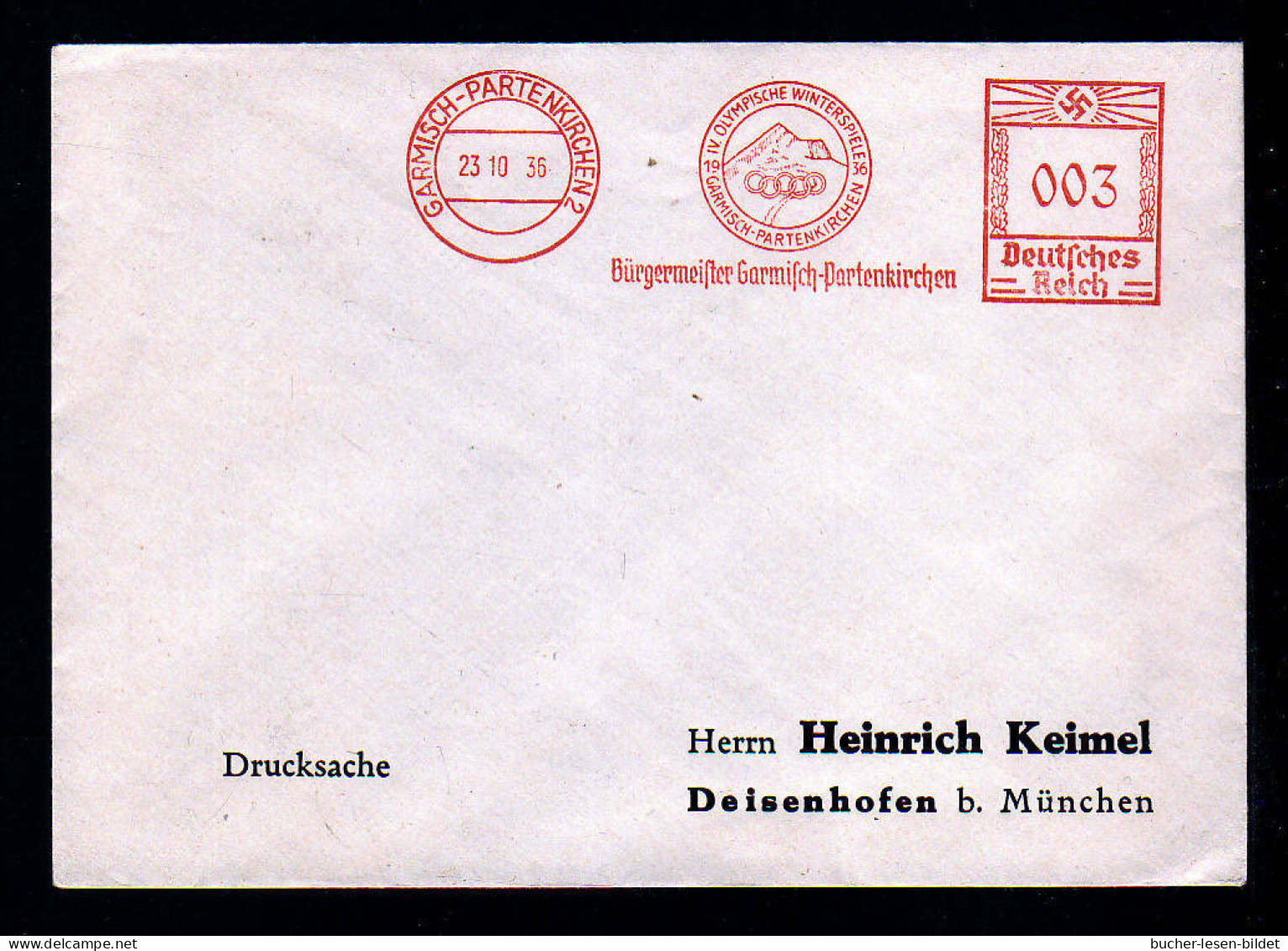 Freistempel Garmsich-Partenkirchen "Olympische Winterspiele..." - Brief - Sommer 1936: Berlin