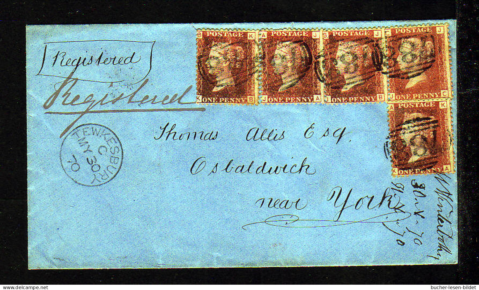 5x 1 P. Rot Auf Einschreibbrief Ab TEWICKESBURY Nach York 1870 - Lettres & Documents