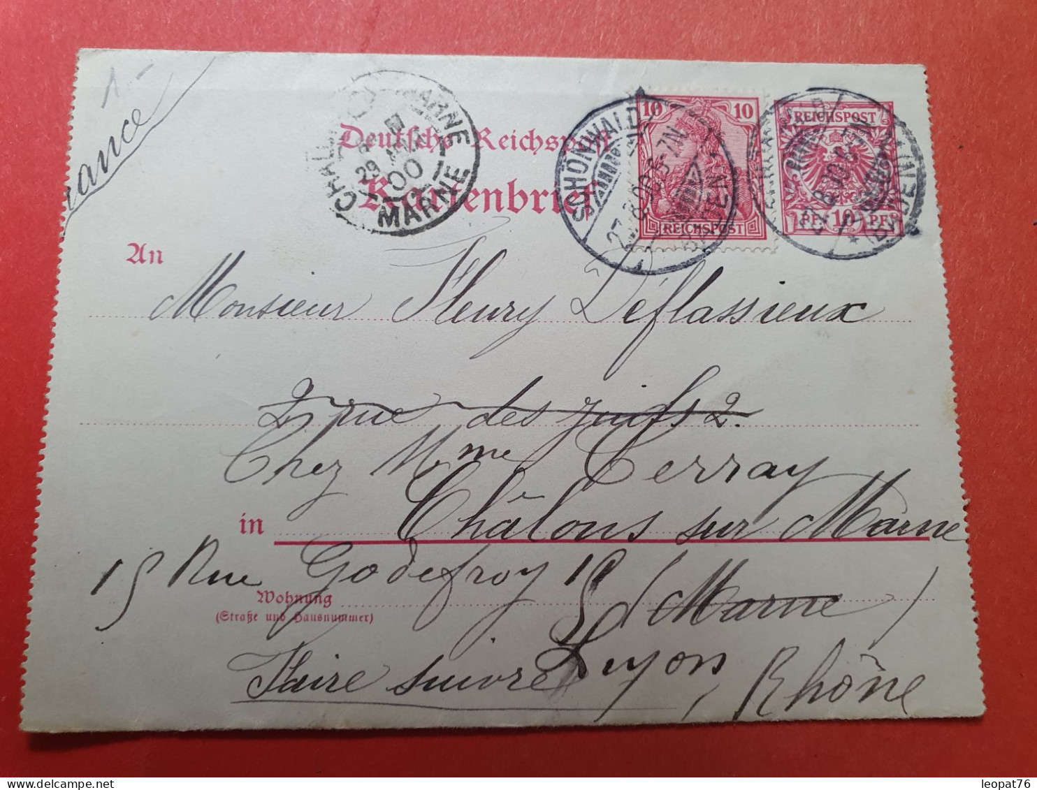 Allemagne - Entier Postal ( Carte Lettre ) + Complément De Schonwald Pour La France En 1900 - Réf 3313 - Buste