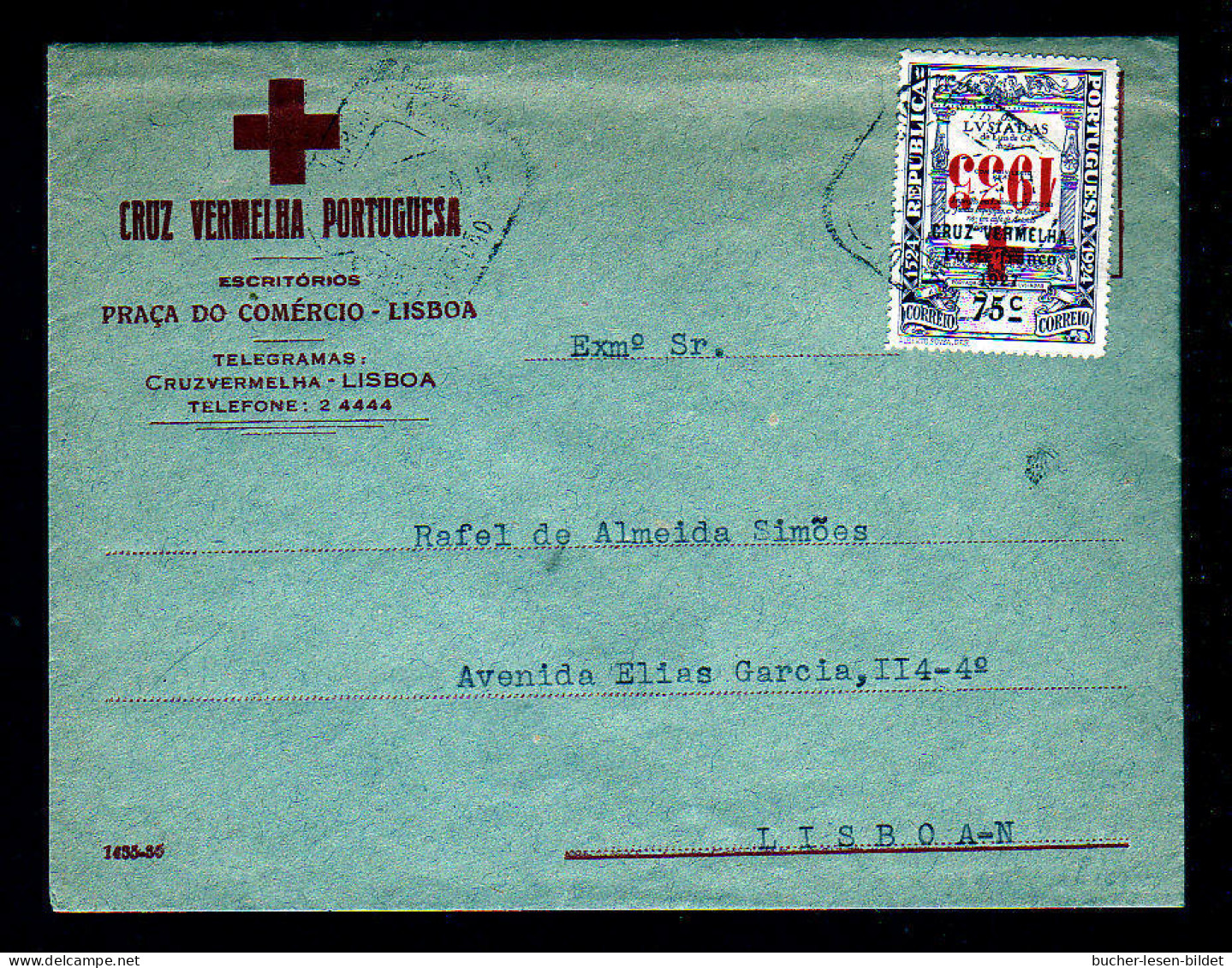 1933 - Portofreiheitsmarke Des Roten Kreuz Mit KOPFSTEHENDEM Aufdruck - Ortsbrief Lisboa - Lettres & Documents