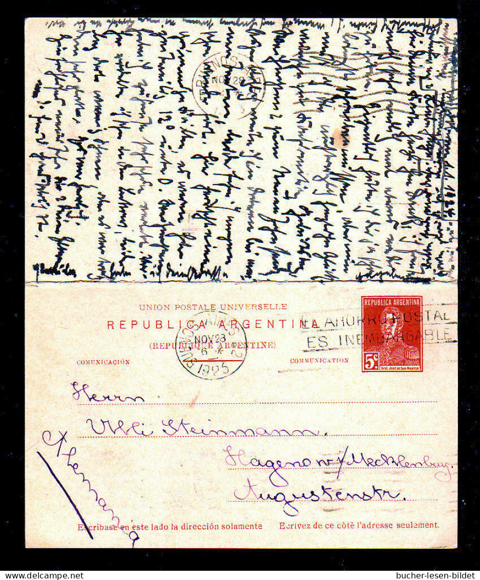 5 C. Doppel Ganzsache 1923 Ab Buenos Aires Nach Deutschland - ANHÄNGENDE Antwortkarte Zurück Gebraucht  - Postwaardestukken