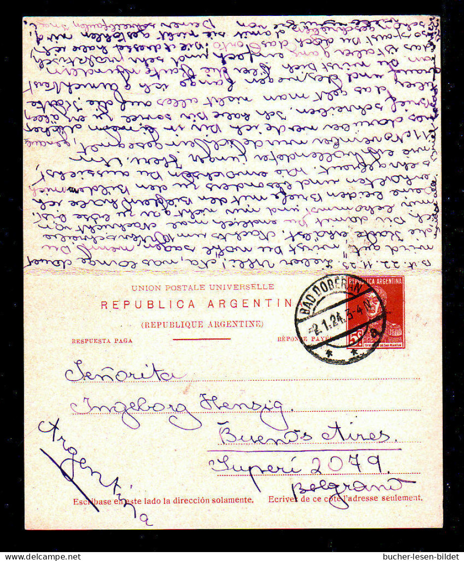 5 C. Doppel Ganzsache 1923 Ab Buenos Aires Nach Deutschland - ANHÄNGENDE Antwortkarte Zurück Gebraucht  - Postwaardestukken