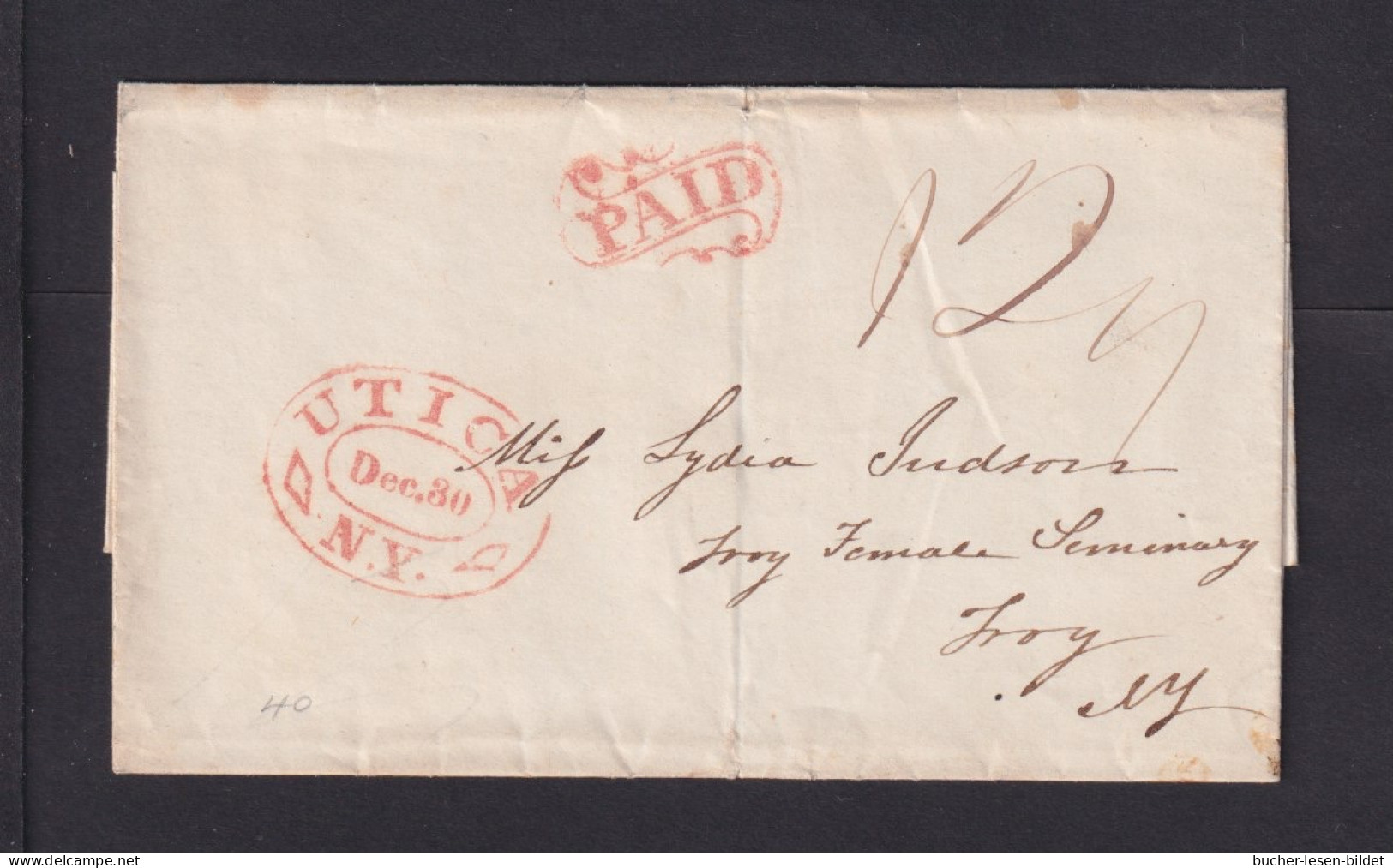 Roter PAID-Stempel Auf Brief Ab UTICA  - …-1845 Préphilatélie