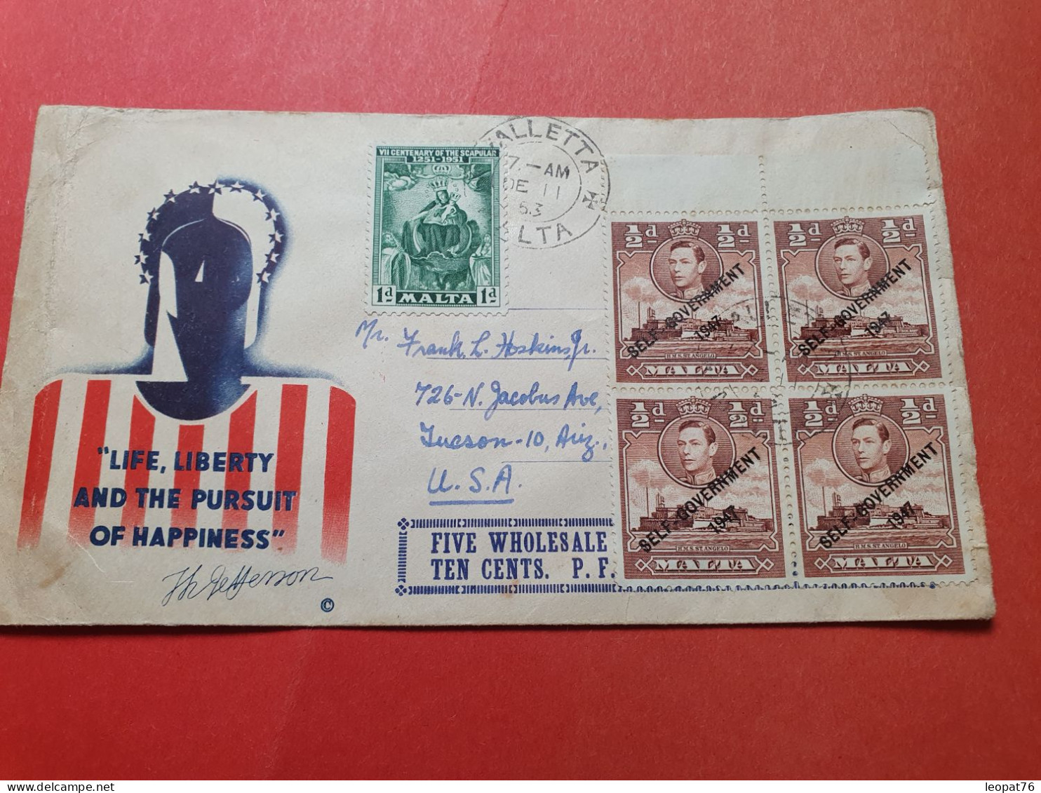 Malte - Enveloppe Commémorative, De Valletta Pour Les USA En 1953 - Réf 3315 - Malte (...-1964)
