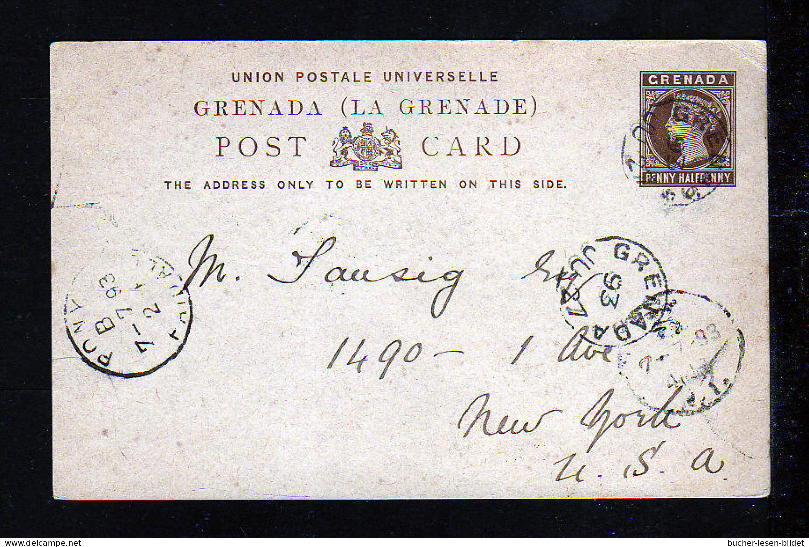 1 1/2 P. Ganzsache Ab GRENADA 1893 Nach USA - Grenade (...-1974)