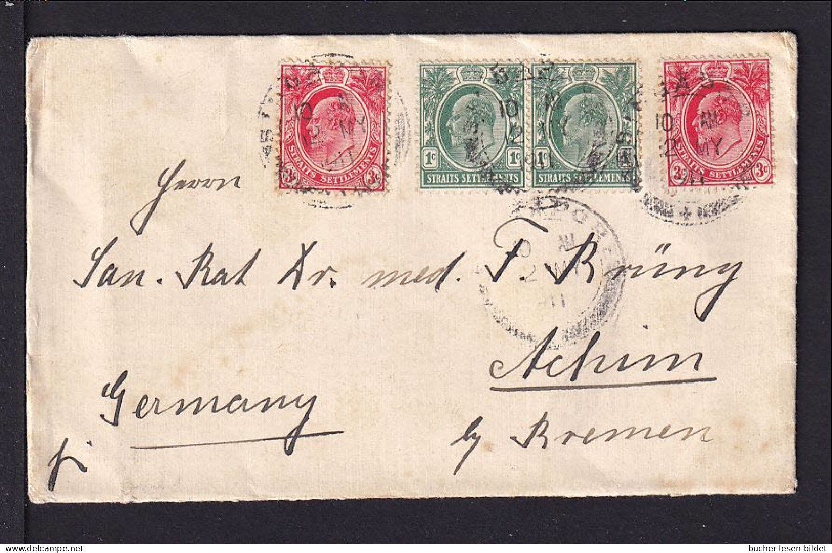 1911 - 2x 2 C. Und 2x 1 C. Auf Brief Ab Singapore Nach Achim - Straits Settlements