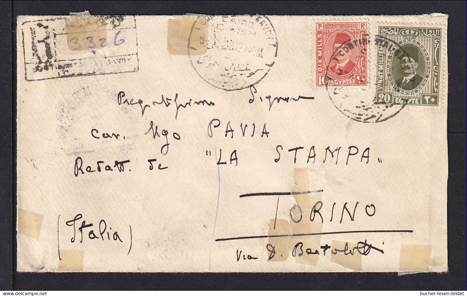 1928 - Einschreibbrief Mit Hotelstempel Cairo Continantal Hotel - Nach Italien - Briefe U. Dokumente