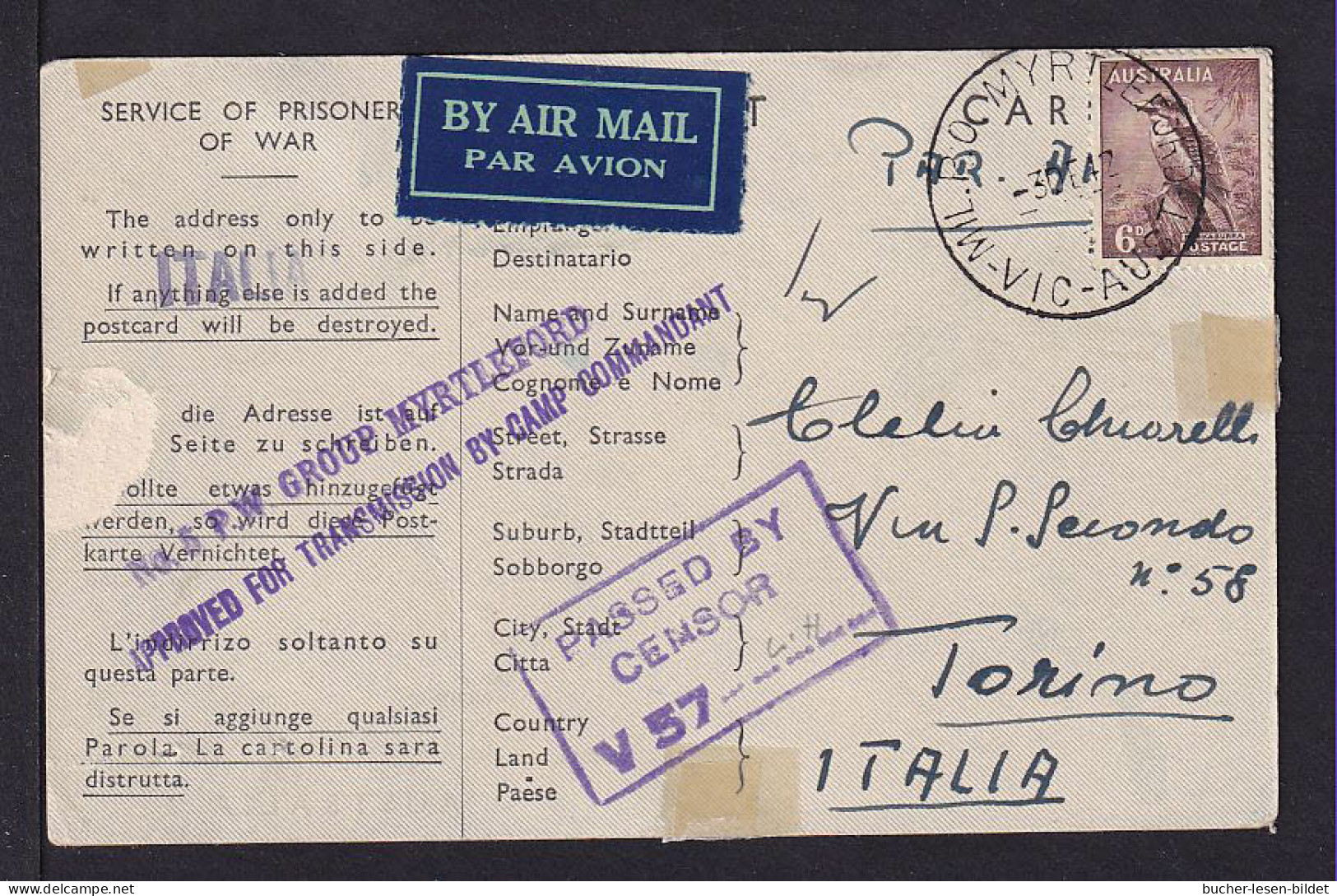 1942 - 6 P. Auf P.O.W.-Luftpostkarte Nach Italien  - Briefe U. Dokumente