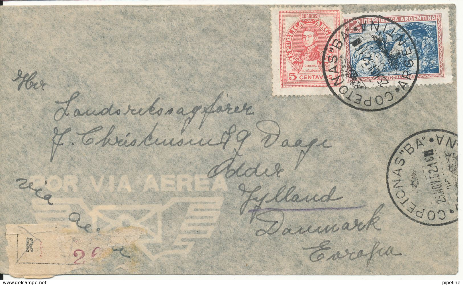 Argentina Air Mail Cover Sent To Denmark 25-11-1952 - Covers & Documents