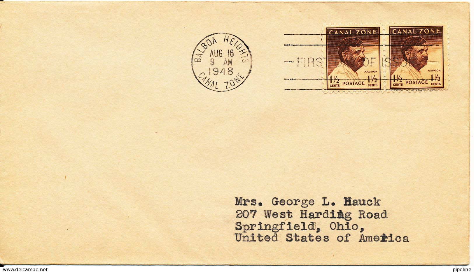 Canal Zone FDC 16-8-1948 1½ Cent In Pair - Kanalzone