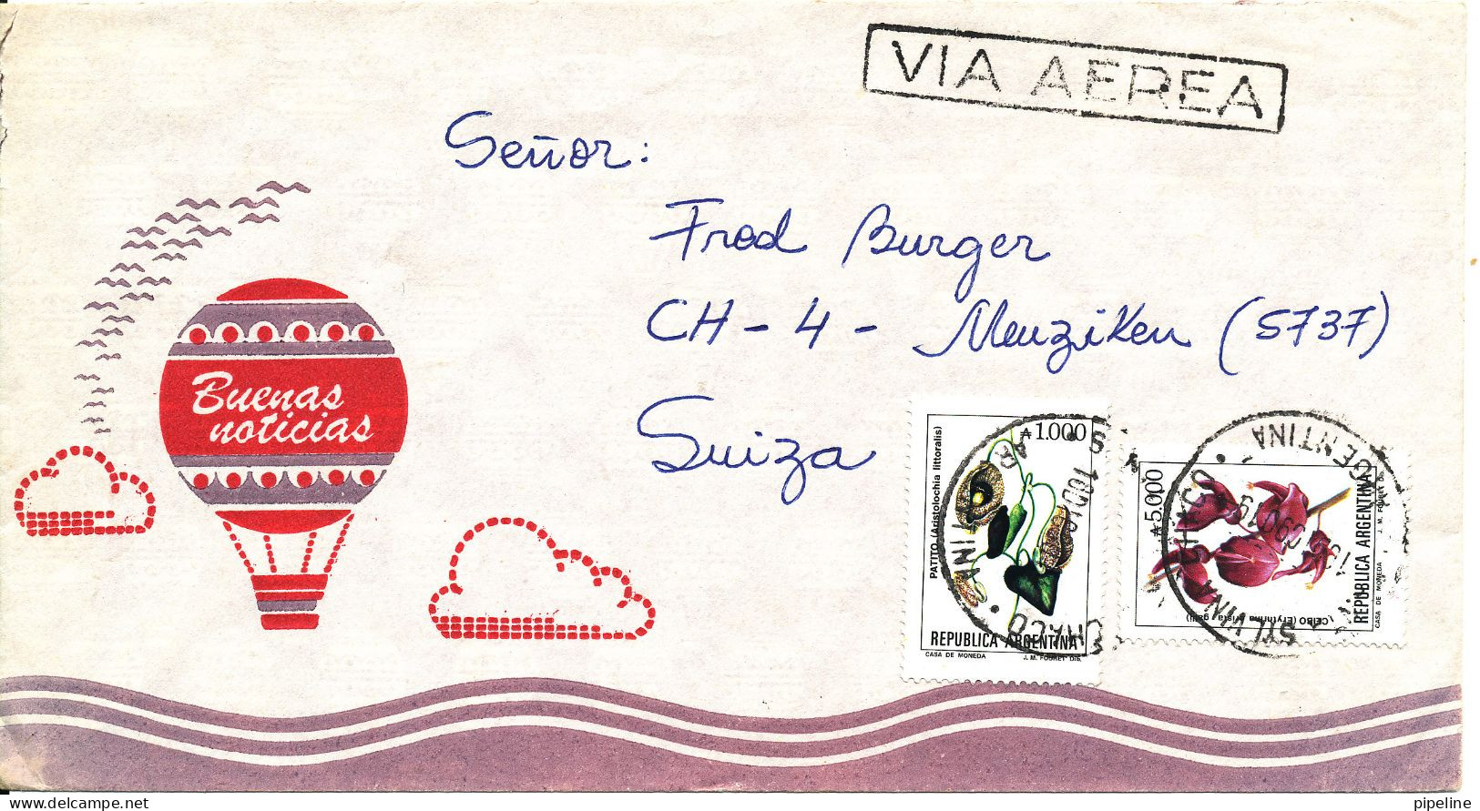 Argentina Cover Sent Air Mail To Switzerland 18-12-1990 With Topic Stamps FLOWERS - Lettres & Documents