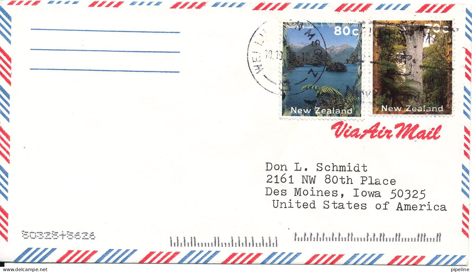 New Zealand Air Mail Cover Sent To USA - Poste Aérienne