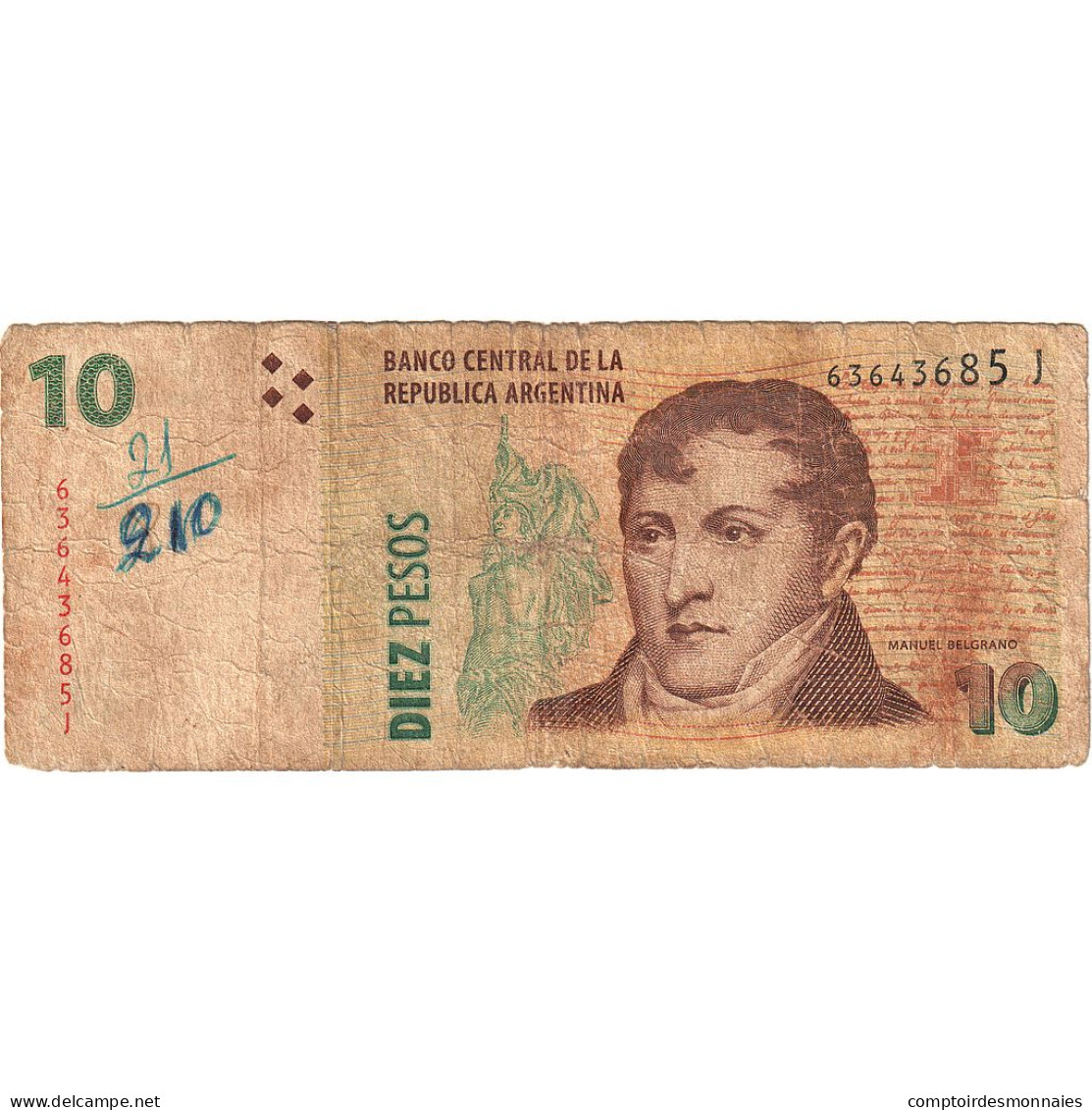 Argentine, 10 Pesos, KM:348, AB+ - Argentina