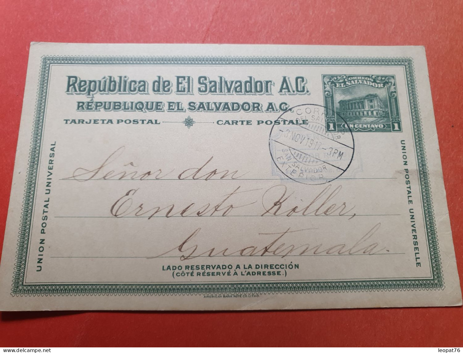 Salvador - Entier Postal  De San Salvador Pour Le Guatemala En 1917 - Réf 3331 - Salvador